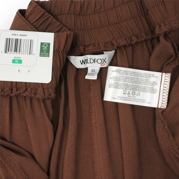 NEW XL Wildfox Rayon Shorts Brown PatchPocket Elastic PullOn 5"Inseam - Picture 10 of 10